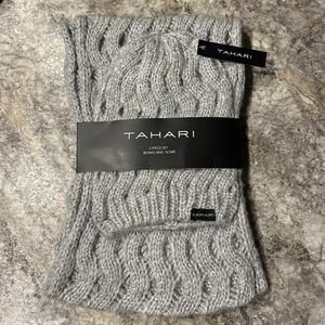 NWT Tahari Cable Knit‎ Beanie & Scarf 2 Piece Set Gray OS Lightweight Cozy Gift